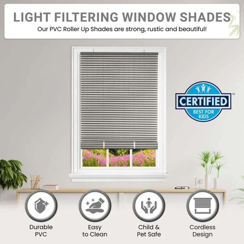 PowerSellerUSA Oval Cordless Blinds, Roll-Up Roller Shades for Windows and